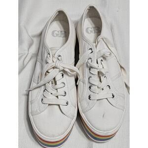 GB Canvas Platform Style‎ Sneakers White Rainbow Stripe Sole Colorful Womens 6.5